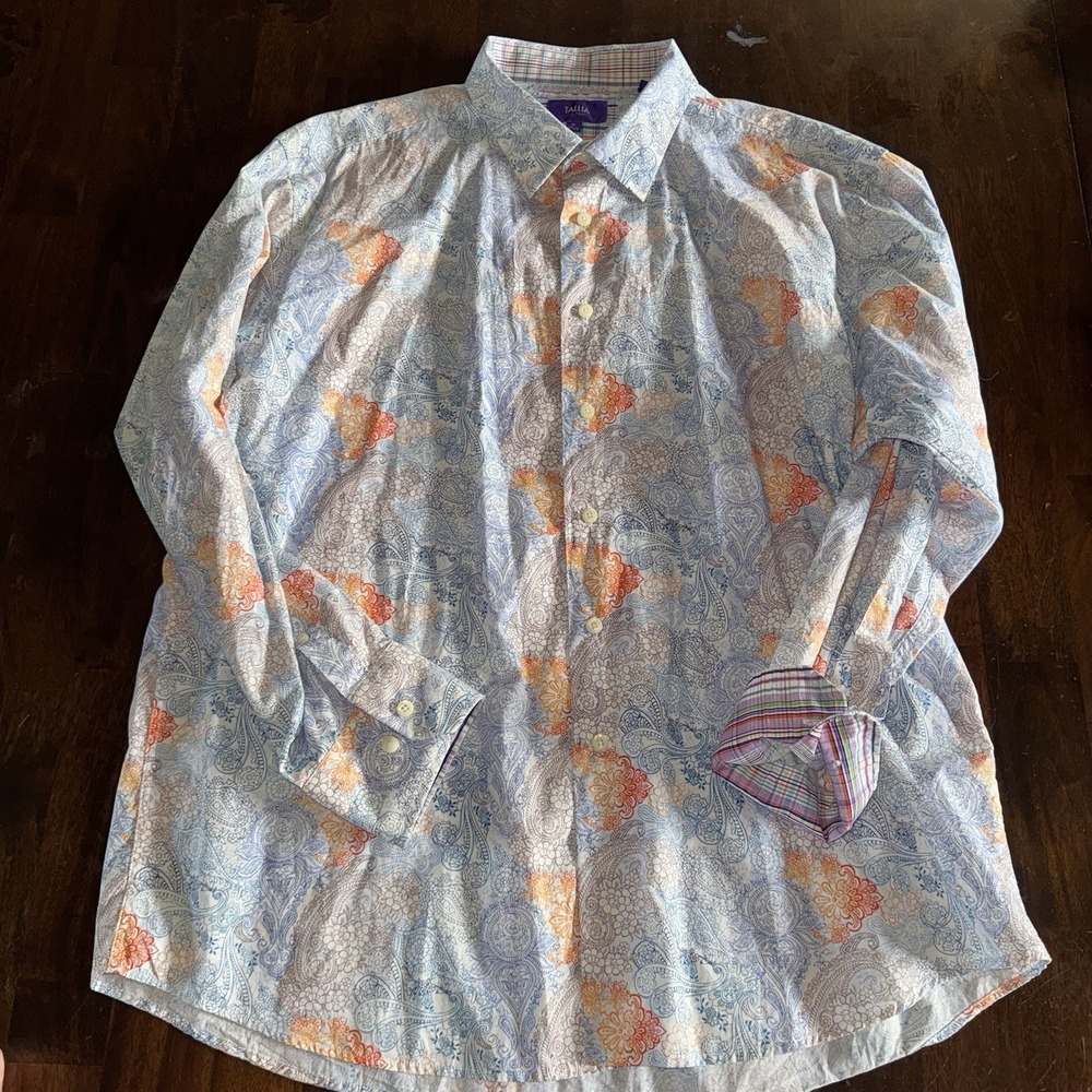 Tallia Shirt Mens XL Paisley Flip Cuffs Plaid 100%-Cotton